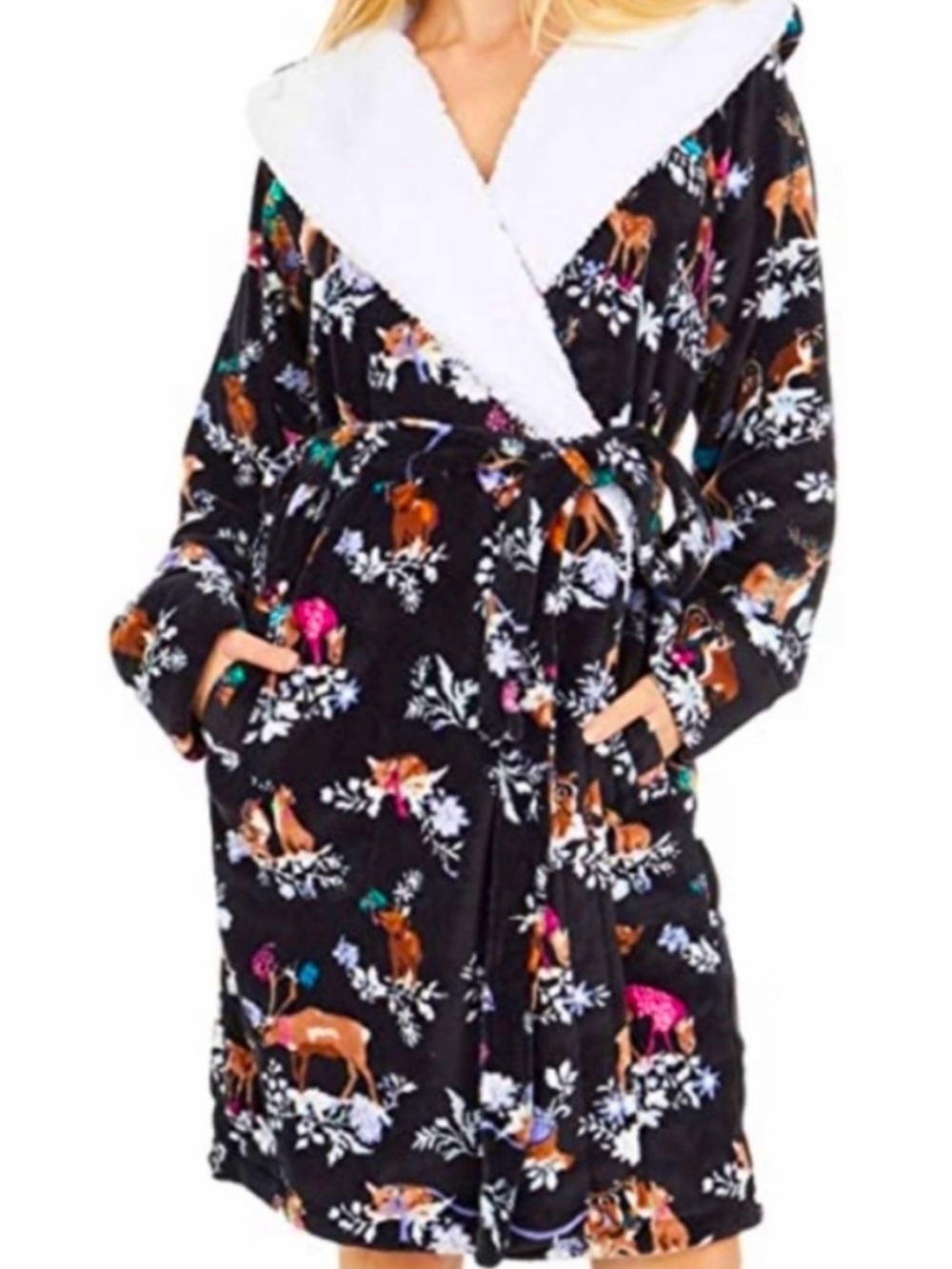 Vera Bradley Merry Mischief Forest Animals Sherpa Cozy Fleece Hooded Robe 2X/3X